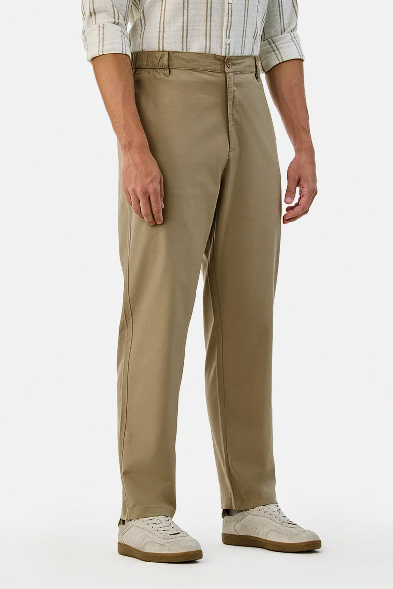 Snitch Beige Linen Blend Relaxed Fit Trousers for Men | Best Price UAE